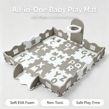 All-in-One Baby Play Mat with Fence & Basketball Hoop | EVA Alphabet Puzzle Foam Mat