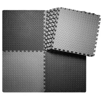 Black and grey interlocking fitness mat Suitable for home fitness and gym use to protect the floor